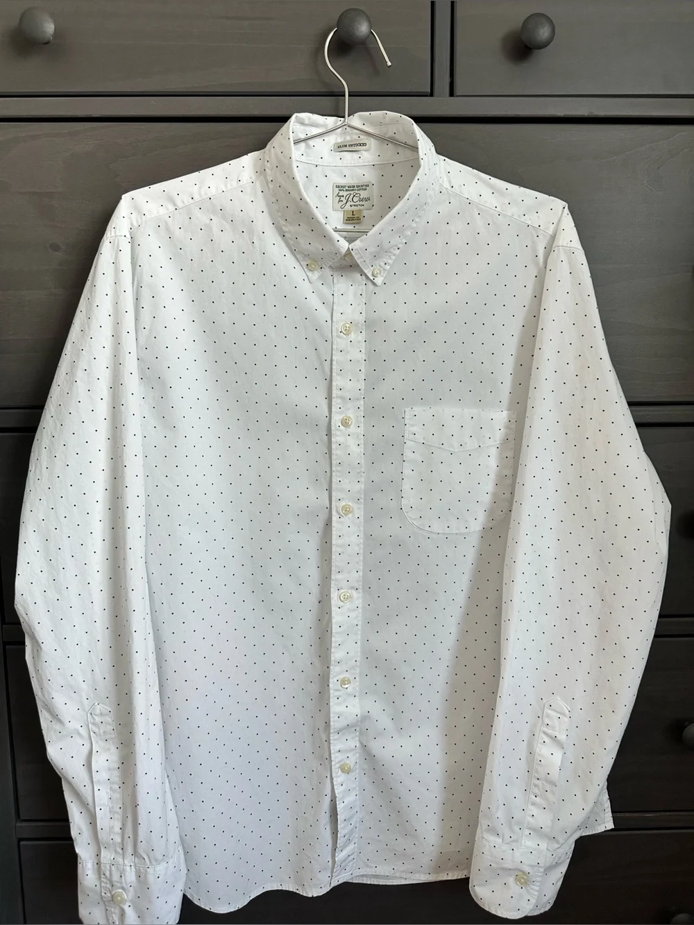 J.Crew Secret Wash Shirting Slim Untucked White Navy Dot Button Down Shirt L